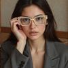 New In Blue Light Blocking Glasses Fashionable Square Green Border Glasses Golden Stripes Decoration Versatile For Daily