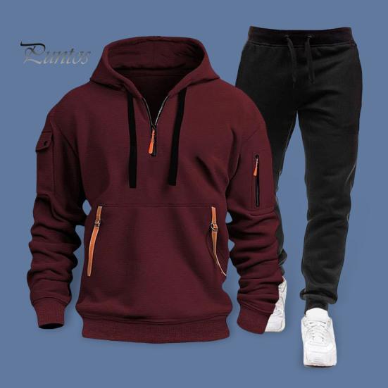 Комплект из 2 предметов: мужская толстовка, брюки, комплект с капюшоном, завязками на шнурке, длинные спортивные топы с эластичной талией, длинные брюки, однотонный мешковатый спортивный костюм