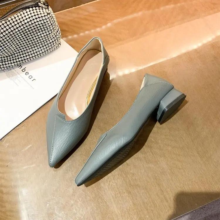 2024 Spring and Autumn New Single Shoes Women Low Heel Pointed Toe Shallow Mouth Soft-soled All-match Women's Leather Shoes