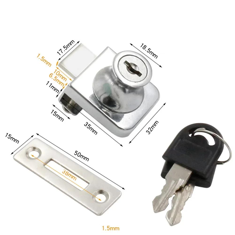 Замок для стеклянного шкафа Витрины Замок для раздвижной двери с ключами Замок без сверления Простая установка Замки для стеклянных дверей Мебельная фурнитура
