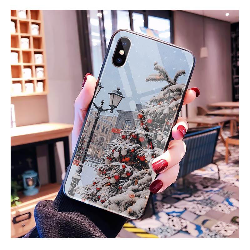 Санта Елка Стекло Чехол для телефона Для iPhone 17 Pro Max Air 17 16 15 14 13 Pro Max 15 16 Pro 15Plus Чехол