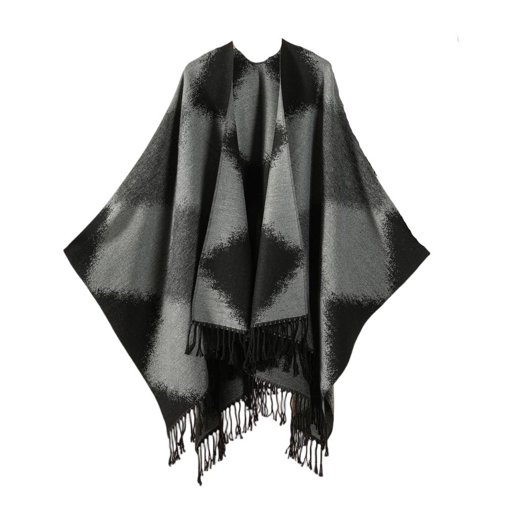 Ladies' Fashionable Single-color Fringed Slit Shawl, Double-sided Three-dimensional Wavy Warm Imitation Cashmere Scarf, Cloak Cardigan