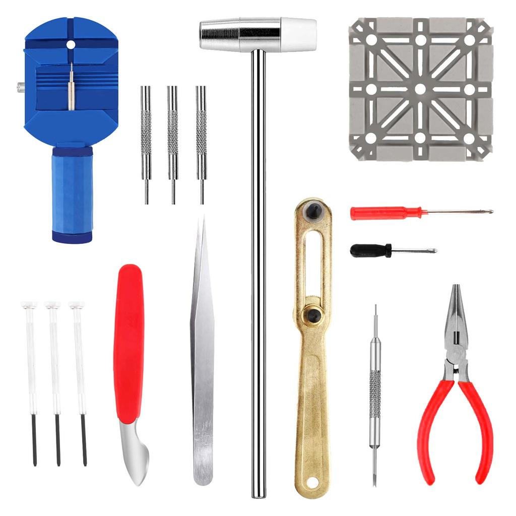 Watch Band Strap Link Pins Remover Repair Tool,16 In 1 Kit for Watchmakers with Pin Pushers Tweezer and Hammer