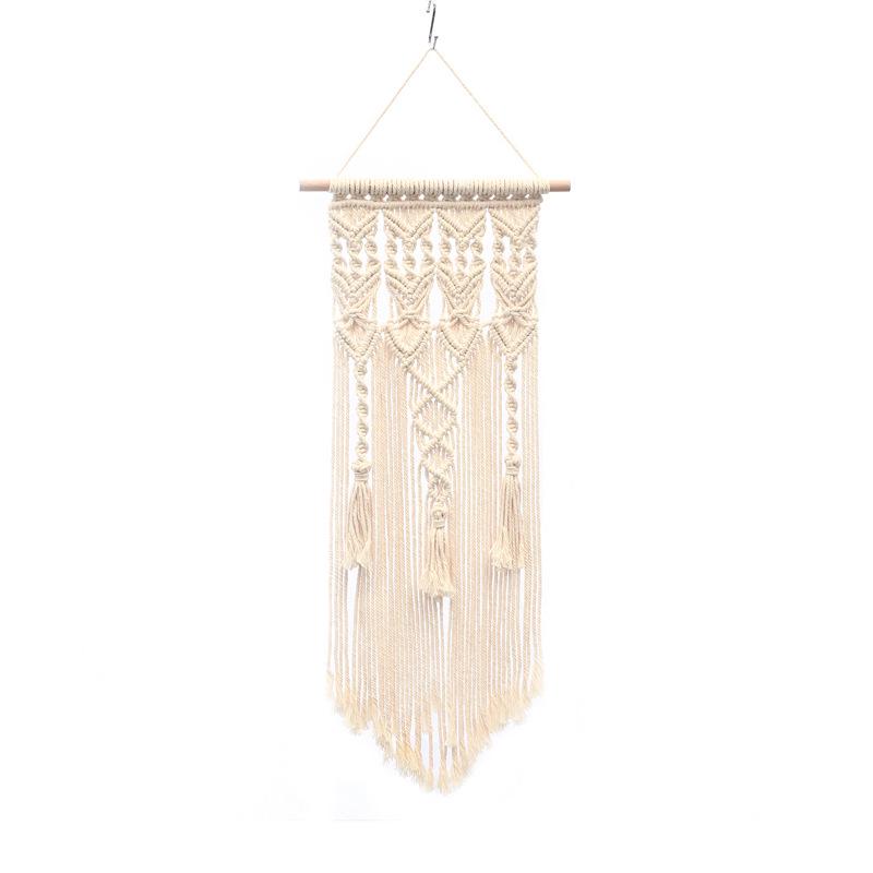 Bohemian Handwoven White Cotton Rope Tapestry - Retro Style Decorative Wall Hanging for Bedroom or Home