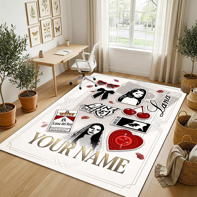 Personalized Crystal Velvet Carpet,Lana Del Rey Custom Printed Name, Plush Area Rug For Home Indoor Decor