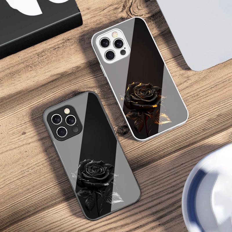 Темно-золотая роза для iPhone 16 E 15 14 13 Plus 12 mini 11 Pro Max XR Xs Max X 7 8 6 6S 2022 Чехол для телефона из закаленного стекла