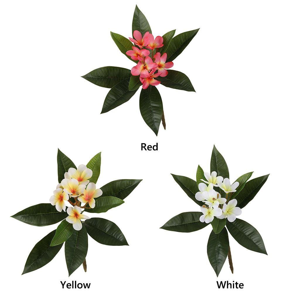 Real Touch Artificial Plumeria Flowers DIY with Green Leaves Simulation Frangipani Branch Multicolor Photo Props