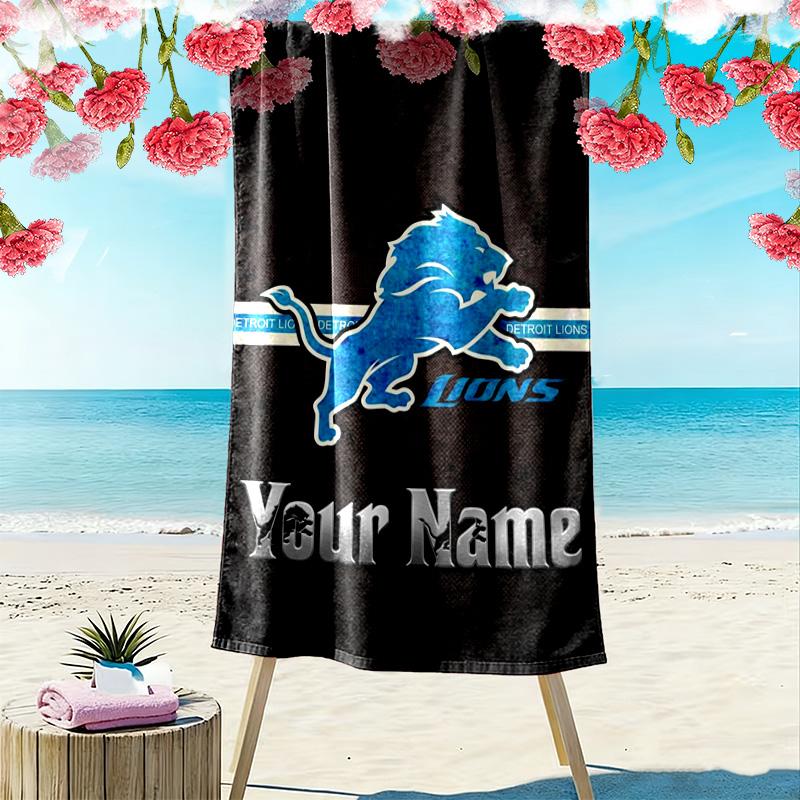 Name Custom Detroit Lions Logo Print Beach Towel, Large Soft Quick Dry Towel for Beach Camping Swimming