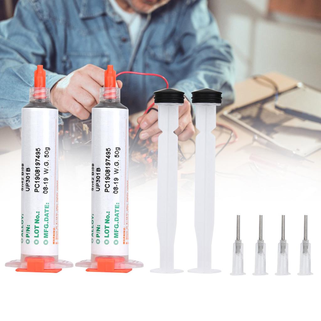 2pcs 50g Harmless Material Syringe Solder Paste Sn42 Bi58 SMD PCB Electronics Repair