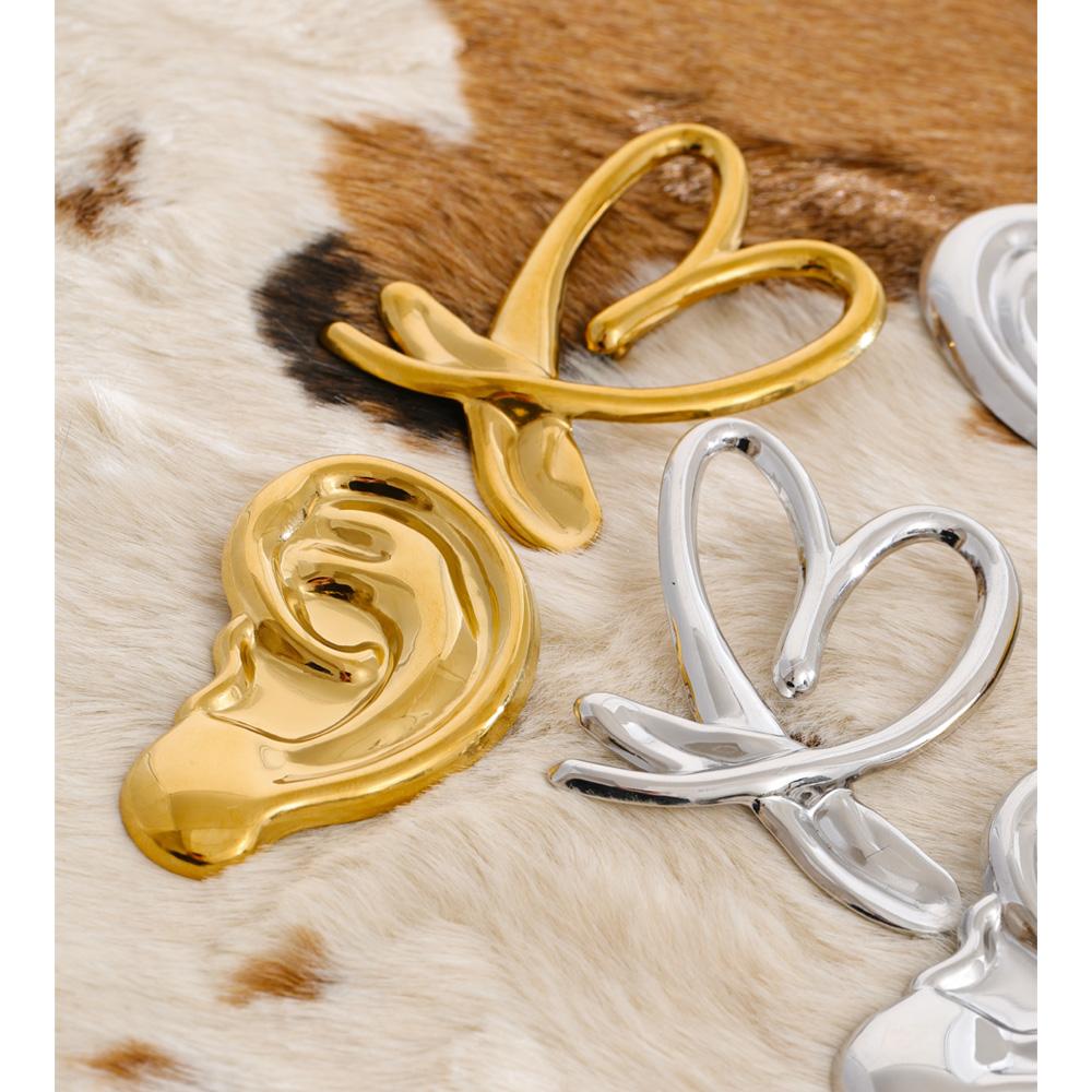 Yhpup Stainless Steel Ear Heart Love Punk Street Brooch Pin Waterproof Plated Clothes Hat Accessories Wholesale Cheap Accessory