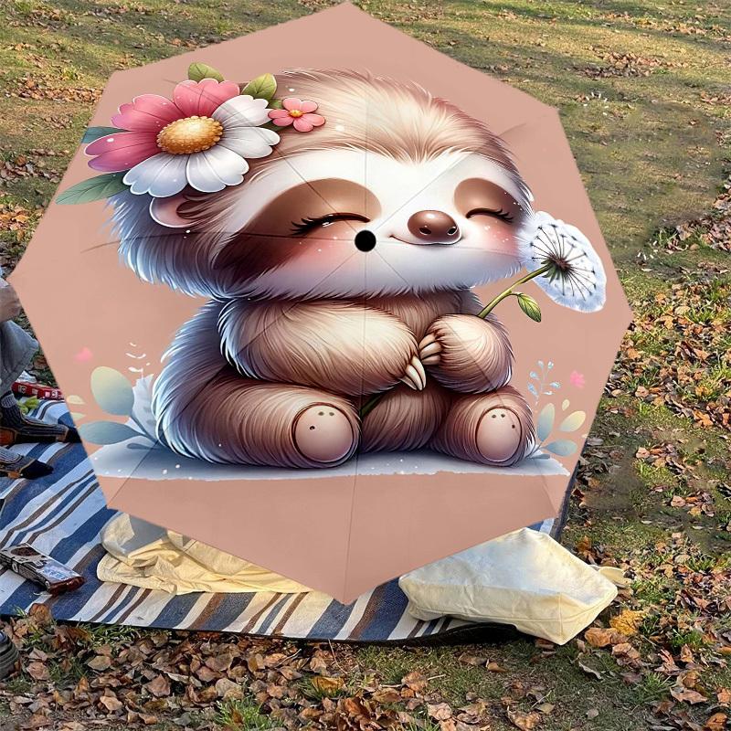 1pc Sloth Flowers Automatic Open/Close Umbrella Compact Folding Umbrella with 8-Rib Shaft for Women/Men, Elegant Birthday1283S
