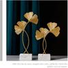 Cabilock 2Pcs Golden Gingko Leaf Statue Gold Leaf Metal Sculpture Metal Iron Leaf Sculpture Figurine Table Home Decoration with Wood Base for Bedroom