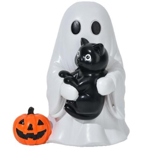 Halloween Ghost Holding Black Cat Resin Figurine, Ghost with Pumpkin Statue, Tabletop Ornament for Holiday Party Home Decor