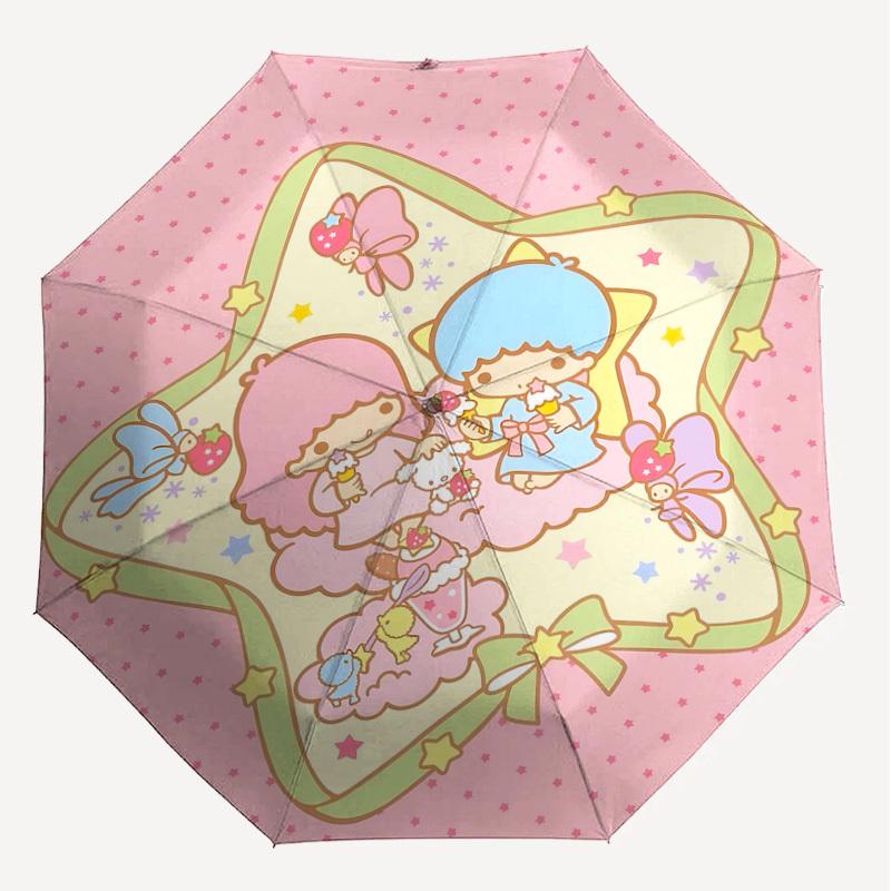 1PC Little Twin Stars Umbrella-8-Rib Reinforced, Automatic Open, Lightweight & Durable, Cute Fashion Accessory for Outdoor-P2685
