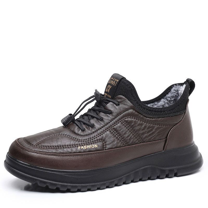 Зимние теплые кожаные ботинки мужские хлопковые ботинки с набивкой утолщенные теплые нескользящие пожилые спортивные туфли для папы обувь для пожилых