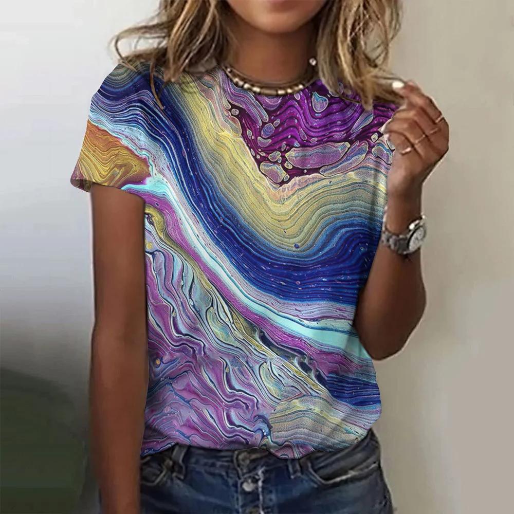 Женская футболка Tie-Dye с градиентом и 3d принтом, женские футболки, летняя мода, топ с короткими рукавами и круглым вырезом, одежда оверсайз