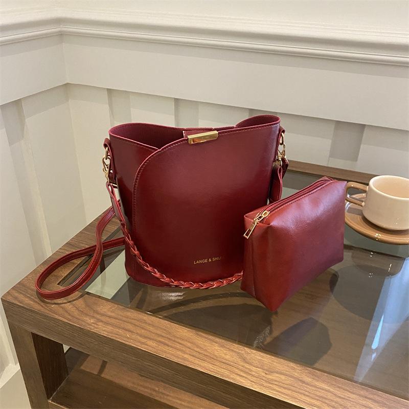 Bags Fashion Shoulder Bags Textured Pu Bucket Bags Niche Versatile Women'S Bags Two-Piece Set Crossbody