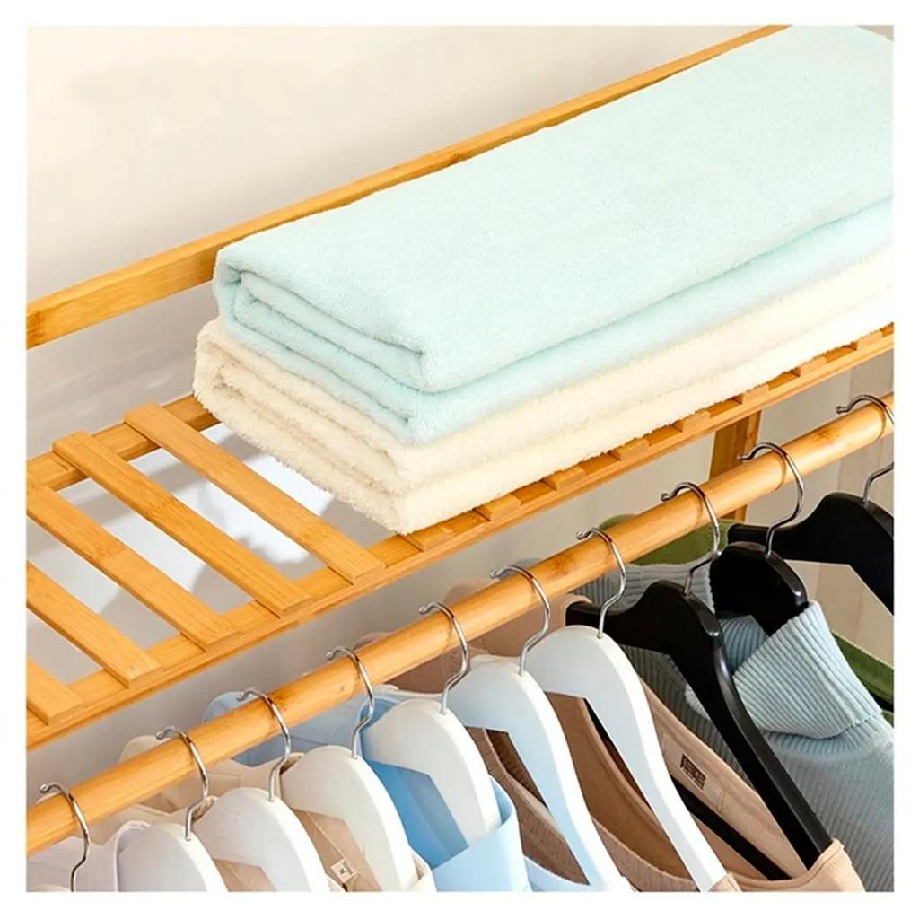 Вешалка стойка для одежды Supretto напольная бамбуковая с полками (9168)