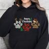 Ho Ho Ho Happy Paws Prints Women's Hoodies Sweatshirts Heart Vintage Sportwear Dog and Cat Lover Christmas Unisex Sweatshirts