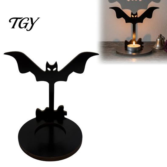 Unique Housewarming Gift Halloween Wooden Shadow Candle Holder, Scarecrow Bat Black Cat Ghost Silhouette Durable Garden Patio Decor Candlestick,