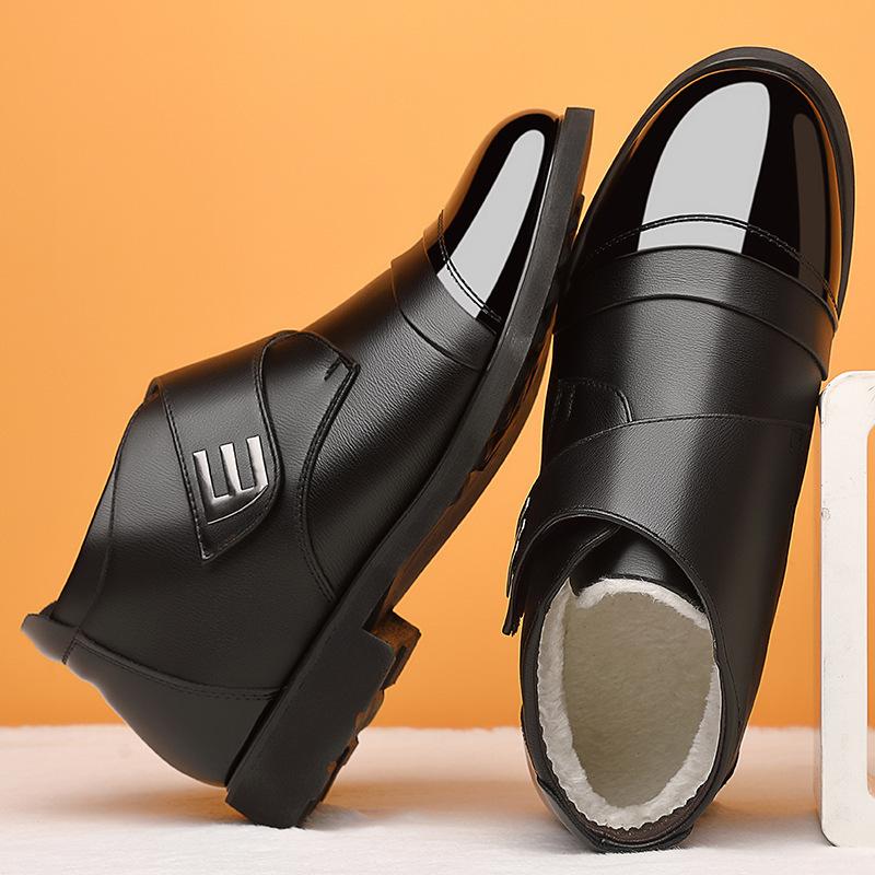 2025 Warm Men's Winter Thickened Cotton Shoes British Style Casual Leather Shoes Non-slip Snow Shoes Outdoor Business Leather Shoes