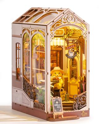 ROBOTIME 3D Книга-пазл Уголок для книг - 3D Деревянная головоломка Миниатюрный домик Кукольный домик Миниатюрный набор Деревянный ручной работы Стенд для книг Сборка Полка для книг Декорати