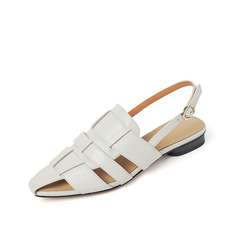 2024 Новые летние женские сандалии из натуральной кожи для женщин Туфли с квадратным носком на низком каблуке с закрытым носком Женские плетеные туфли с открытой пяткой