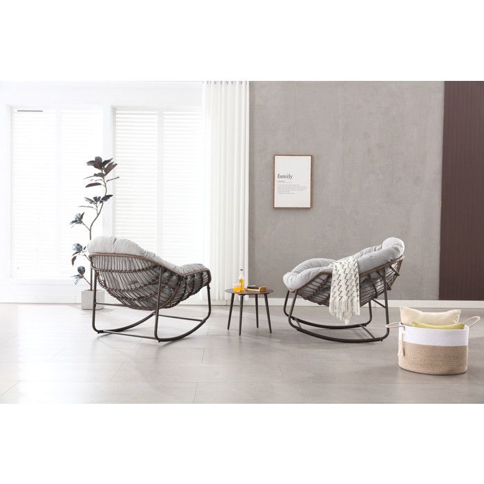 Fauteuil À Bascule D'extérieur Avec Coussin D'assise Épais, Adapté Aux Balcons, Porches, Jardins Et Arrière-cours. Modèle Gris.