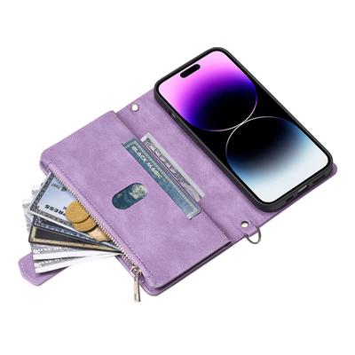 Стиль 005 Чехол для iPhone 16 Pro Max Ромбовидная строчка Линия ПУ кожа Кошелек на молнии Чехол для телефона