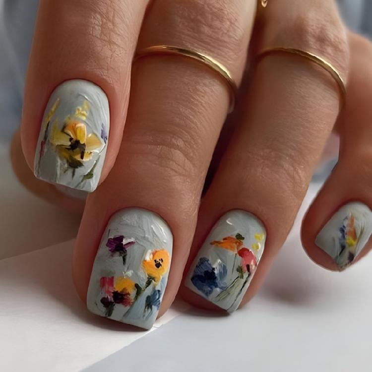 24 шт. Короткие квадратные накладные ногти с 3D цветами, Полное покрытие, Искусственные ногти, Весенние накладные ногти, Маникюрные принадлежности для женщин