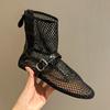 Fashion New Black Round Toe Flat Net Lace Roman Sandals European and American Runway Sexy Short Boots Trendy Women