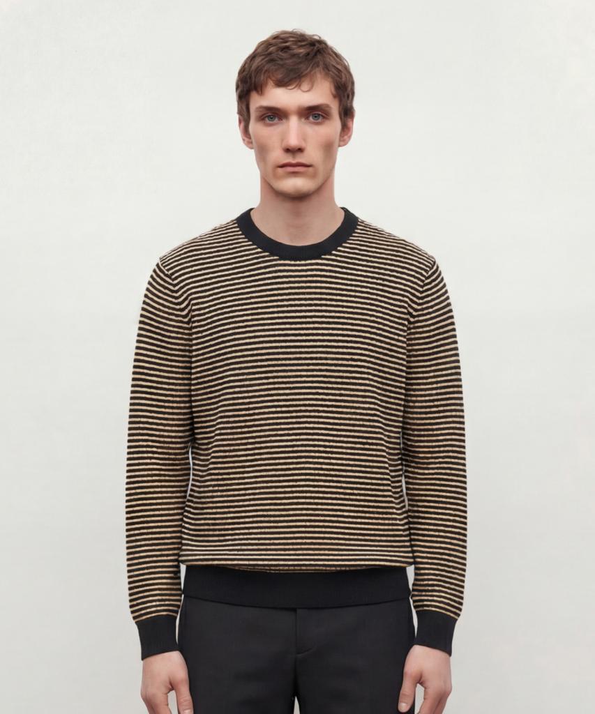 Jilseutyueoteunyuyogmaen Linen Blend Striped Crew Neck Knit - Black (Jnsw6B409Bk)