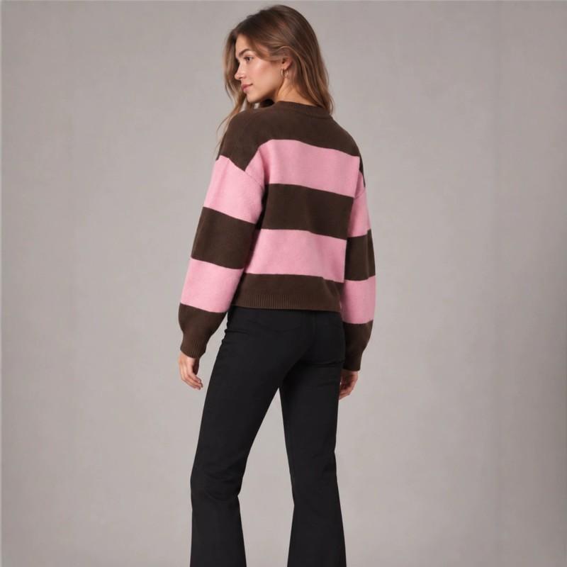 Womens Striped Pullover Sweater Casual Long Sleeve Knit Top Work