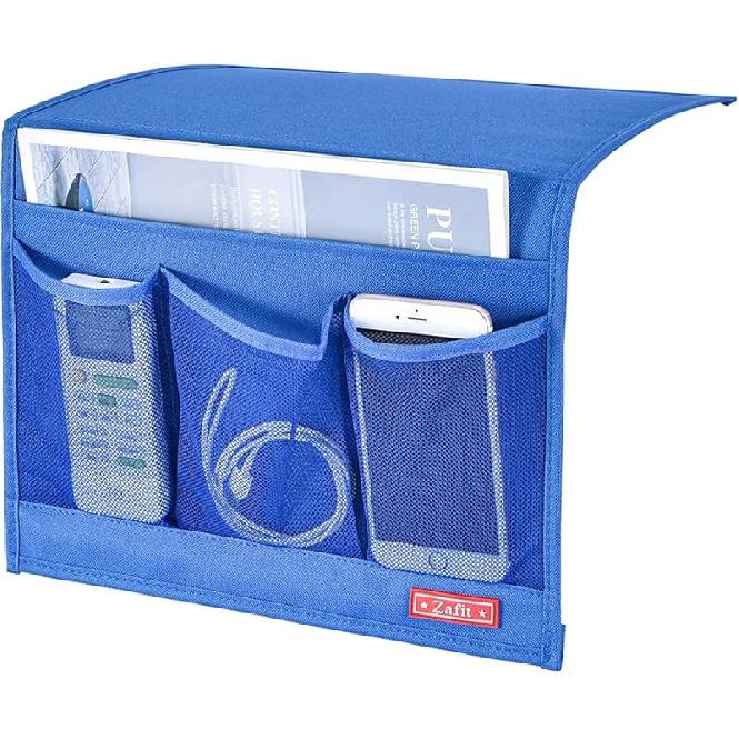 Bedside Storage Organizer, Table Cabinet Bedside Organizer Caddy for Remotes Phone Glasses (Classic 4 Pockets-Grey)