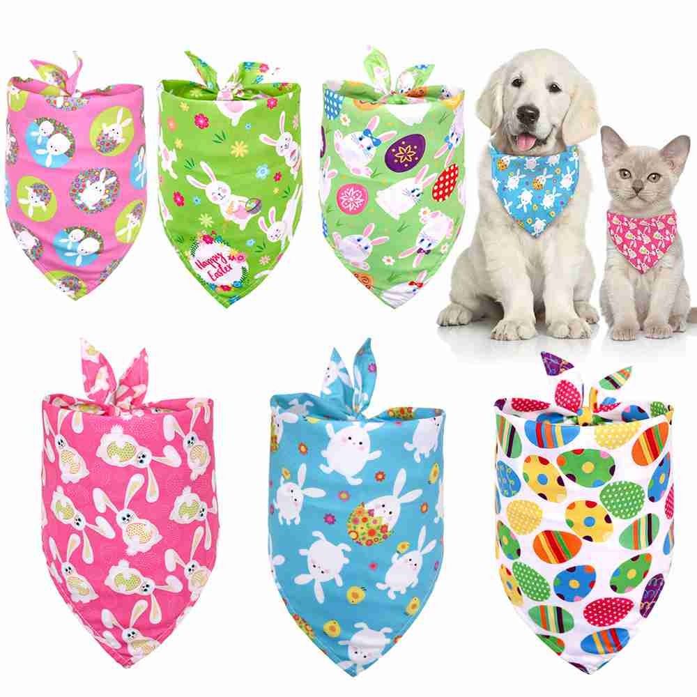 2PCS Cute Pet Supplies Triangular Towel Pet Bibs Neckerchief Easter Dog Bandana Cat Scarf