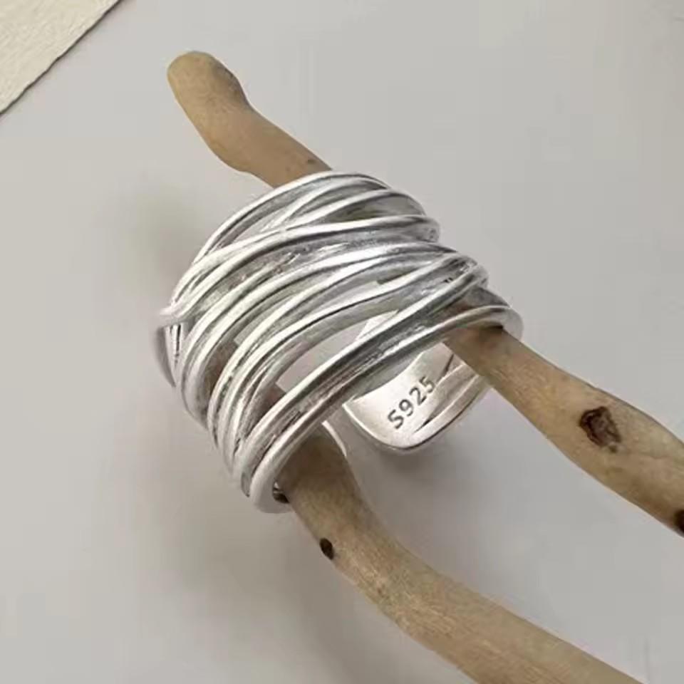 Серебряное кольцо 925 пробы, геометрическое, многослойное, с круглыми бусинами, женское, модное, панк, темперамент, гипоаллергенное, шарм, ювелирное изделие