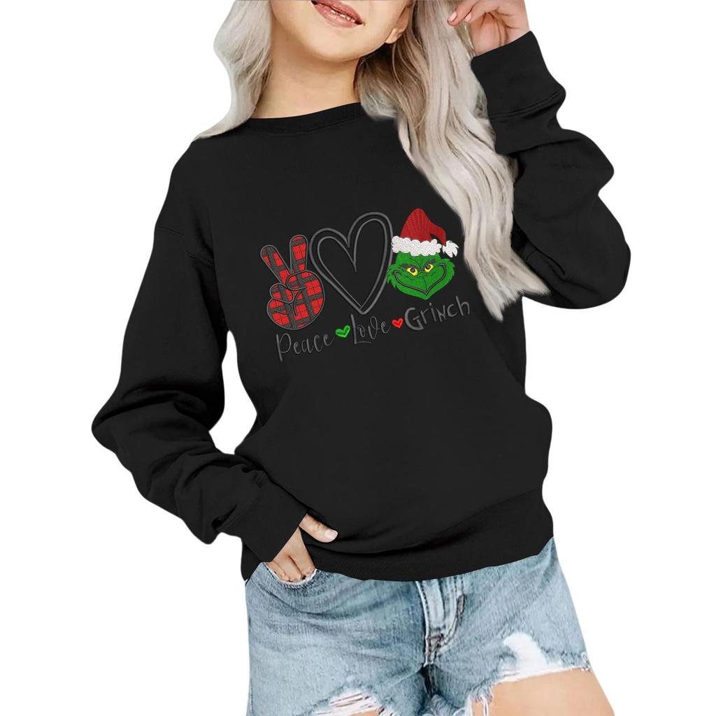 Kids' Fashion Loose-Fit Casual Long-Sleeve Christmas Print Oversized Crewneck Sweatshirt