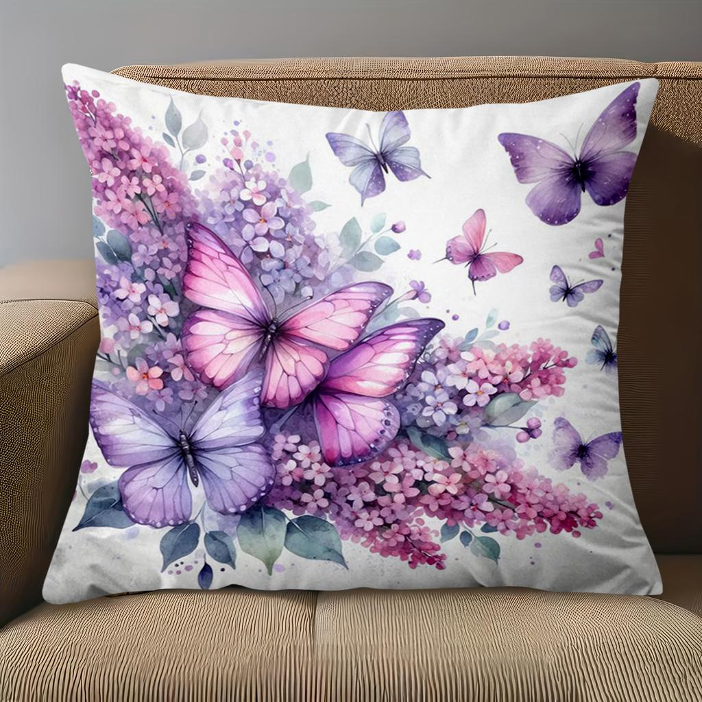 1 pieces -2D flat printing Lilac And Butterfly Patterned Decorative Throw Pillows Polyester pillowcase, sofa cushion cov