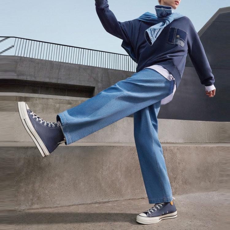 Converse Толстовки Мужские Темно-синие Круглый вырез Умеренные Обычные 10025519-A02