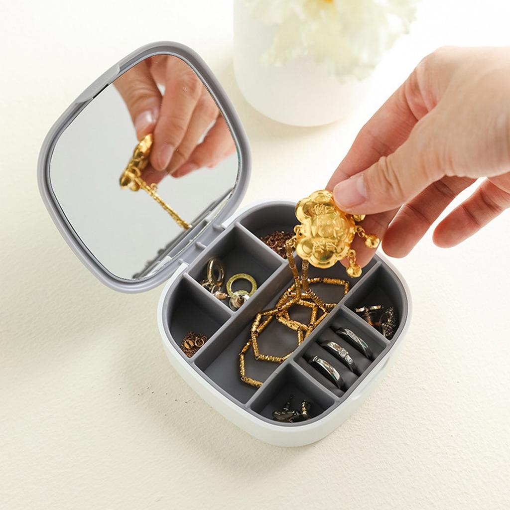 Portable Jewelry Case Multifunctional Orderly Storage White Gray Mini Travel Jewellery Box for Home