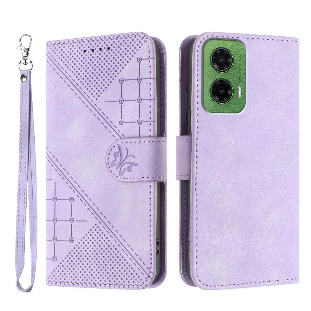 For Motorola Moto G35 5G Leather Wallet Case Butterfly Flower Imprinted Phone Cover with Strap