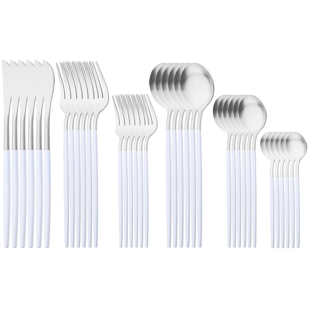 36Pcs Matte Stainless Steel Cutlery Set Mint Gold Dinnerware Set Knife Forks Coffee Spoon Silverware Western Kitchen Tableware