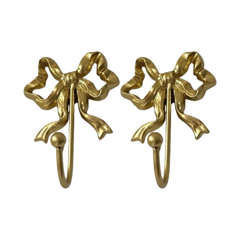 Pack of 2 Functional Bows Shaped Hooks Cast Iron for Wall Organization Space Saving Kitchen Hallway Closet Hanger