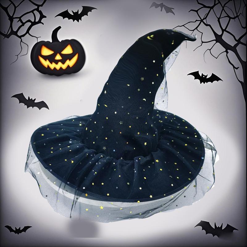 Хэллоуинская шляпа ведьмы с изогнутыми полями и мятым бархатом, готическая сетчатая вуаль для женского костюма колдуна, тканевый материал