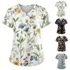 Women's Fashion Printed Work Uniform With Pocket T-Shirt Short Sleeve Top