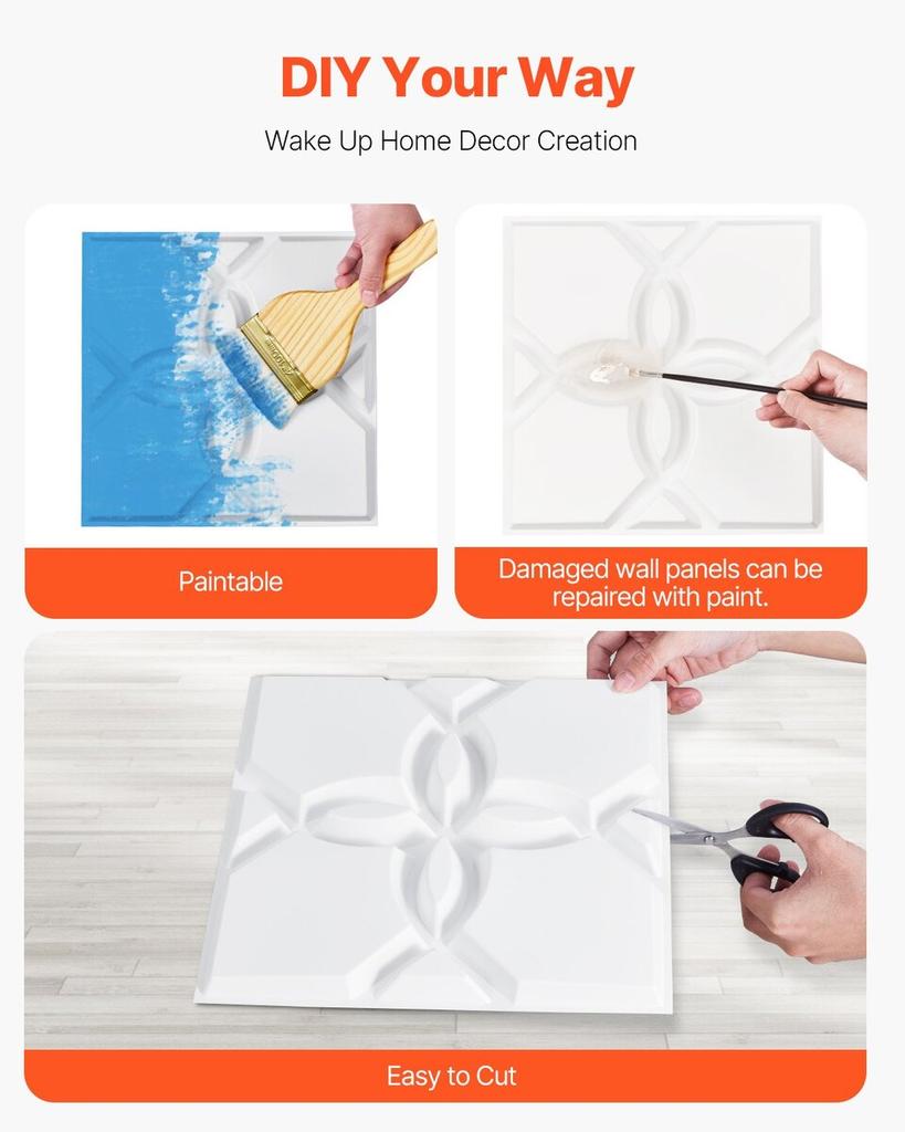 3D Wall Panels 33-Pack 11.81x11.81'' PVC 32 Sq.Ft Coverage Floral White