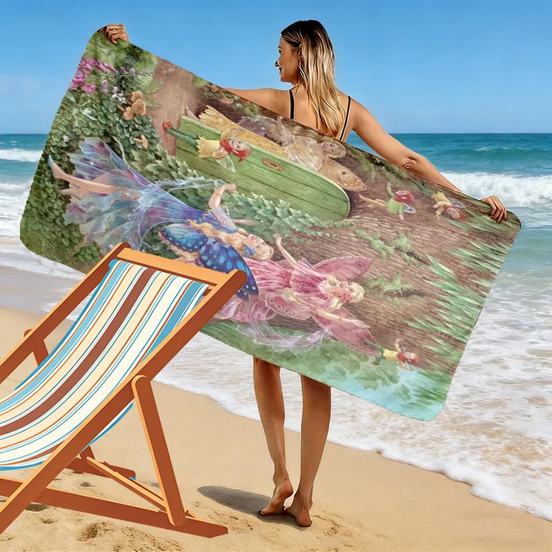 Retro Butterfly Fairy 2D Flat Print Beach Towel, Large Soft Quick Dry Towel for Beach Camping SwimmingSSTJ0917301