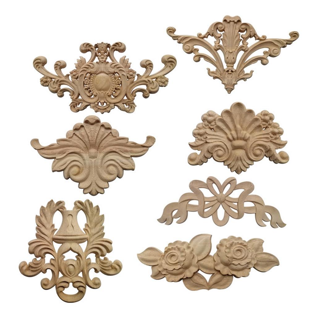 Parts Wall Door Wood Carved Wooden Figurines Crafts Corner Appliques Frame Woodcarving Decorative