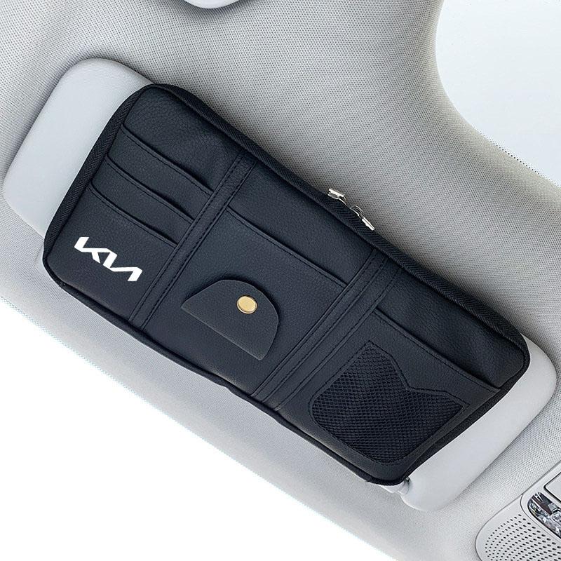 BBEH3 Car Sun Visor Storage Bag Card Holder Organizer Sunglasses Clip For KIA KN K3 K5 Sportage Rio Sorento Picanto Ceed Accessories