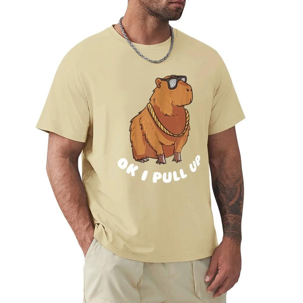 Capybara Glasses Ok I Pull Up Забавные милые футболки с животными Футболки с мультяшной графикой Крутая одежда с коротким рукавом Уличная одежда Футболки